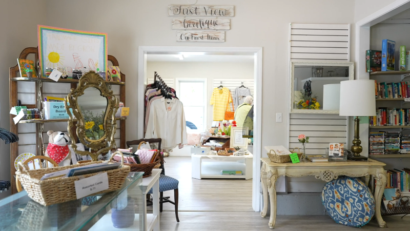 The interior of the thrift shop run in conjunction with the Riverview School and its students.