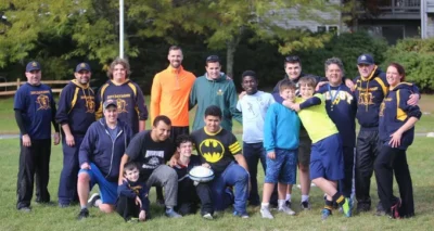 The Barbarians visit Riverview School