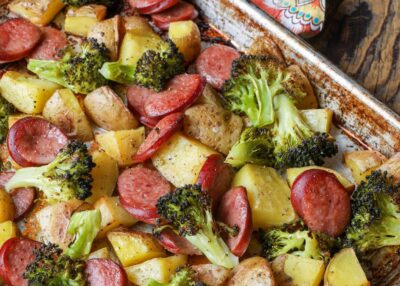 Sheet Pan Sausage, Potatoes, & Broccoli